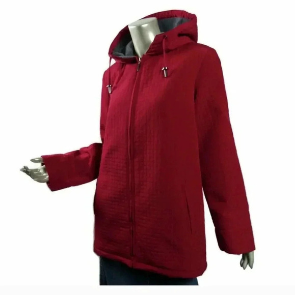 Aeros by Kristen Blake Red Quilted Hooded Coat Zip Front Fleece Lined La… - Picture 3 of 12